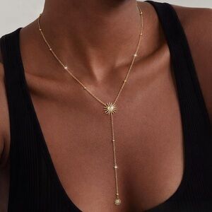 Sun Crystal Gold Lariat Necklace